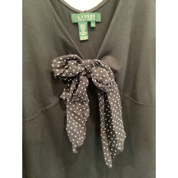 Ralph Lauren Womens Babydoll Tank Top Sz XL Extra Large Black Polka Dot Bow Y2K - Picture 2 of 6